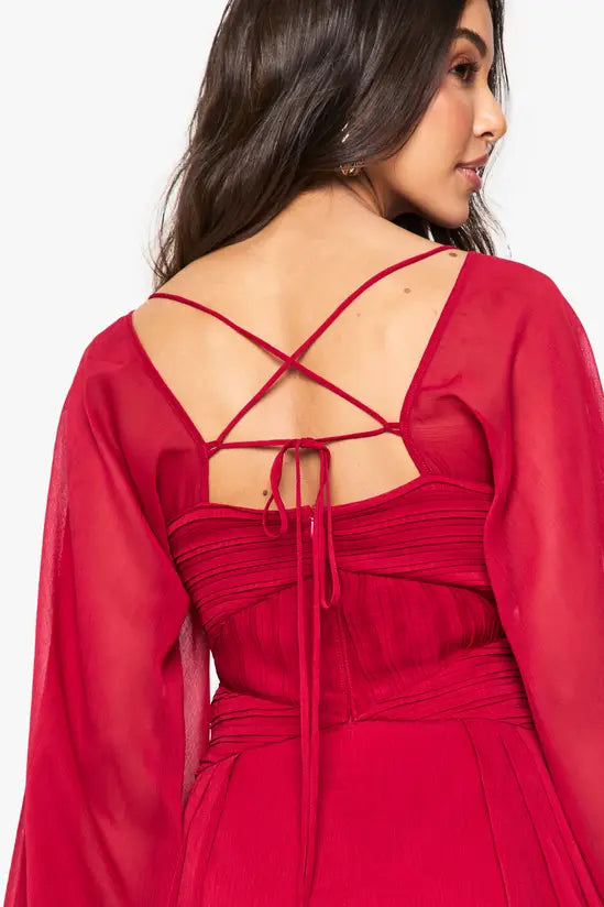 Boohoo Chiffon Pleated Long Sleeve Mini Dress