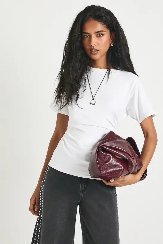 boohoo Jersey Ruched Waist Cap Sleeve Tshirt