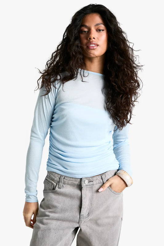boohoo Textured Mesh Ruched Side Top