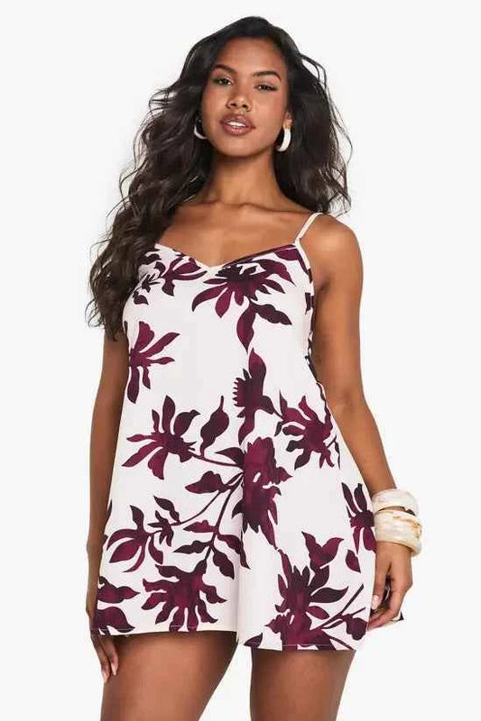 Boohoo Palm Print Strappy V Neck Cami Dress