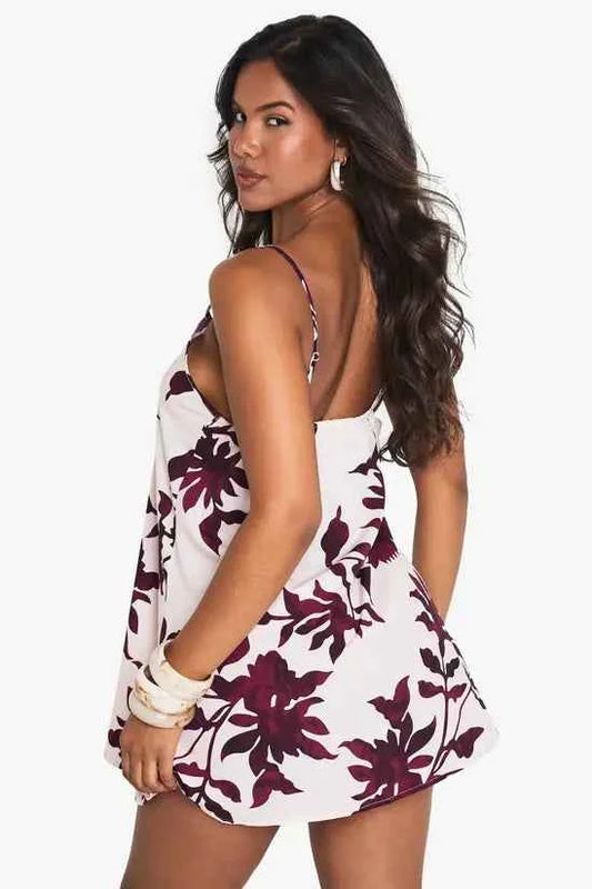 Boohoo Palm Print Strappy V Neck Cami Dress