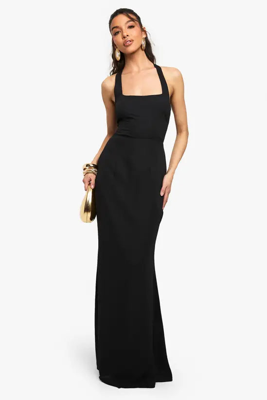 Boohoo Chiffon Scarf Detail Lace Up Back Maxi Dress