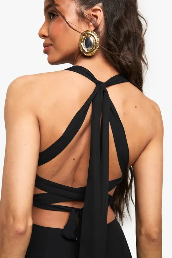 Boohoo Chiffon Scarf Detail Lace Up Back Maxi Dress