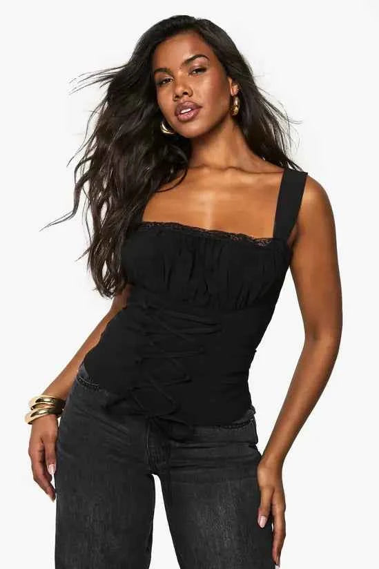 boohoo Bengaline Lace Up Trim Detail Corset