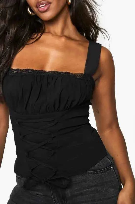 boohoo Bengaline Lace Up Trim Detail Corset
