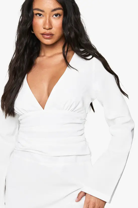 boohoo Long Sleeve Plunge Ruched Mini Dress