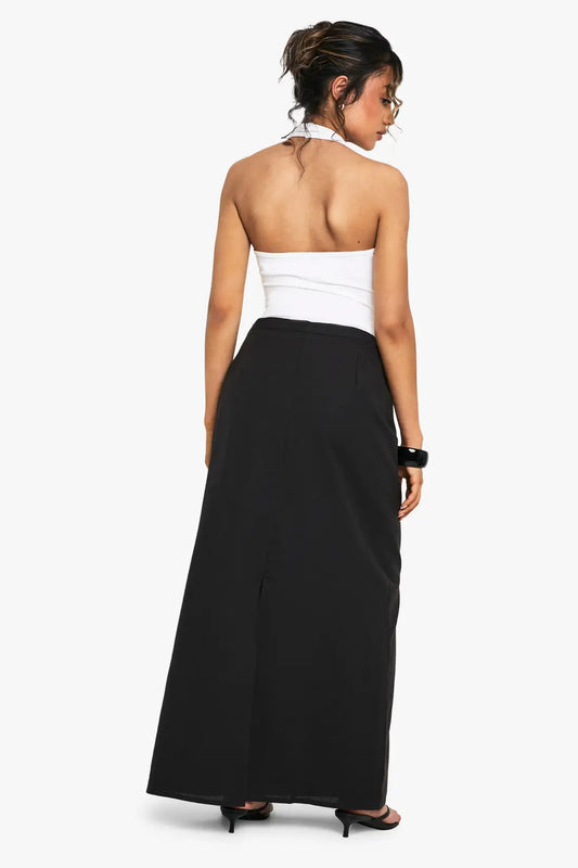 boohoo Linen Split Back Maxi Skirt