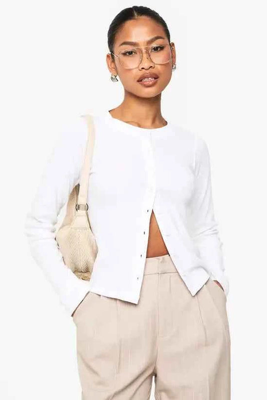 boohoo Rib Button Through Long Sleeve Top