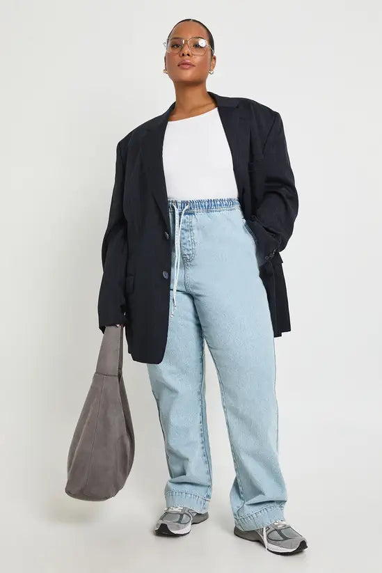 boohoo Plus Elasticated Drawstring Waist Wide Leg Jeans