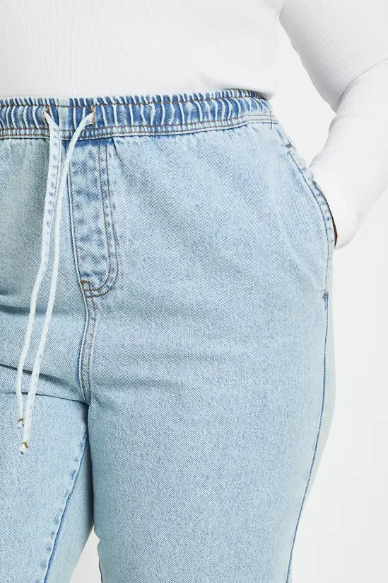 boohoo Plus Elasticated Drawstring Waist Wide Leg Jeans