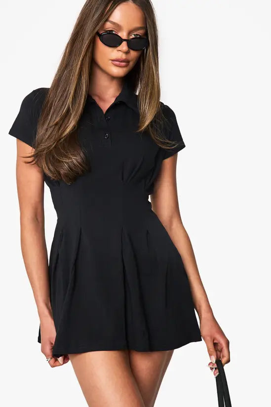 Boohoo Cotton Collared Pleated Mini Dress