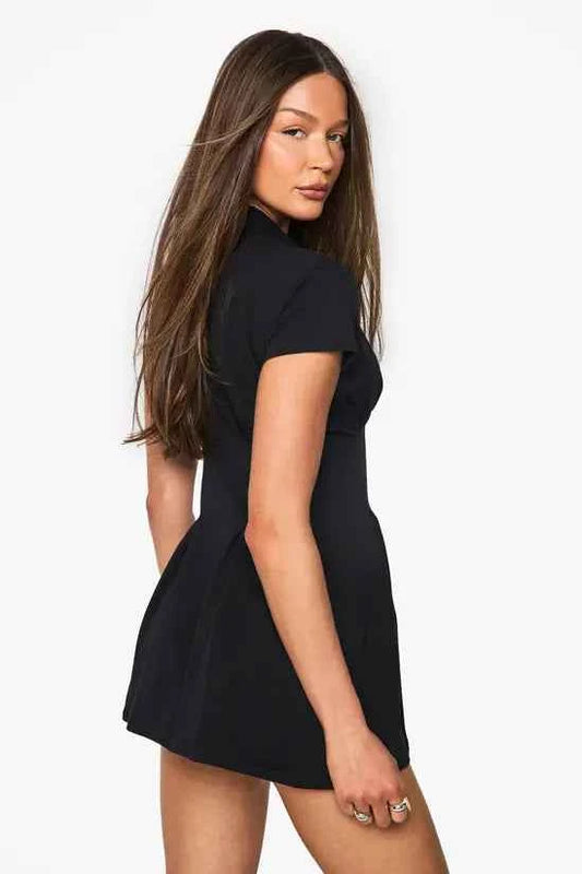 Boohoo Cotton Collared Pleated Mini Dress