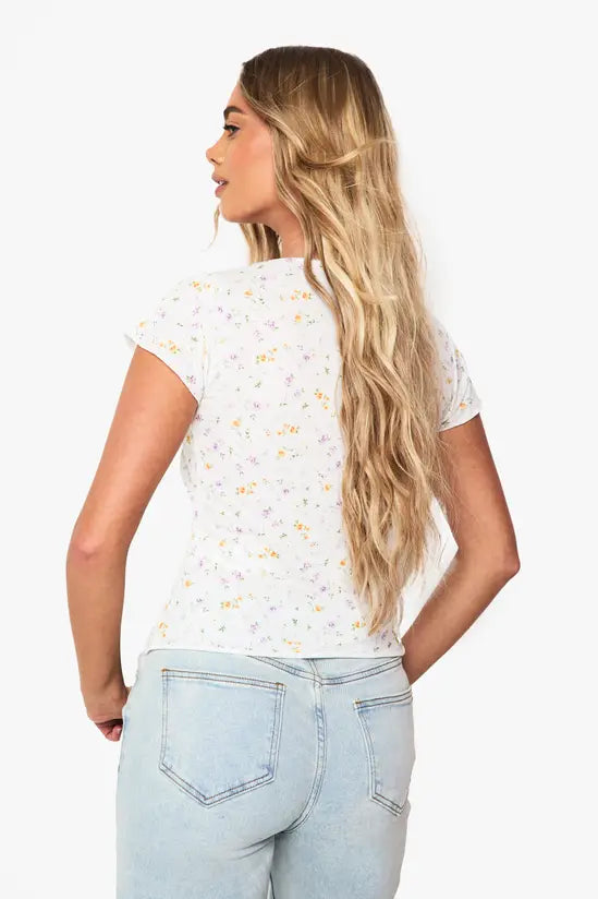 boohoo Textured Ditsy Picot Trim V Neck Top