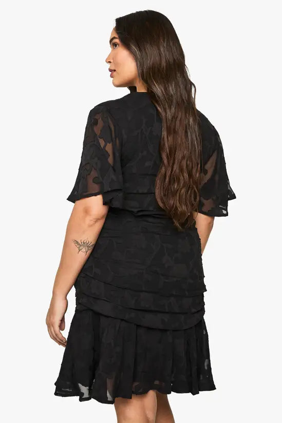 boohoo Plus Jacquard Floral Rouched Frill Hem Mini Dress