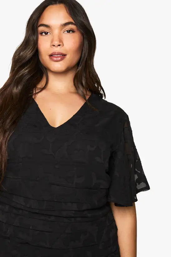 boohoo Plus Jacquard Floral Rouched Frill Hem Mini Dress