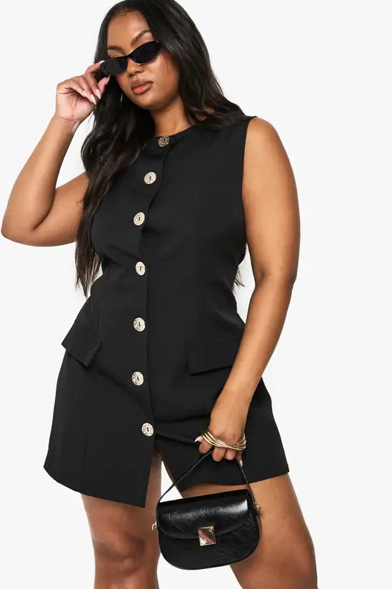 boohoo Plus Gold Button Down Blazer Dress