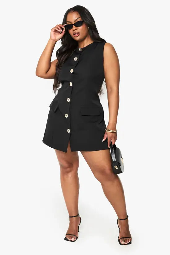 boohoo Plus Gold Button Down Blazer Dress