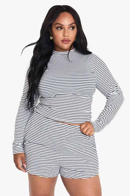 boohoo Plus Striped Long Sleeve Top