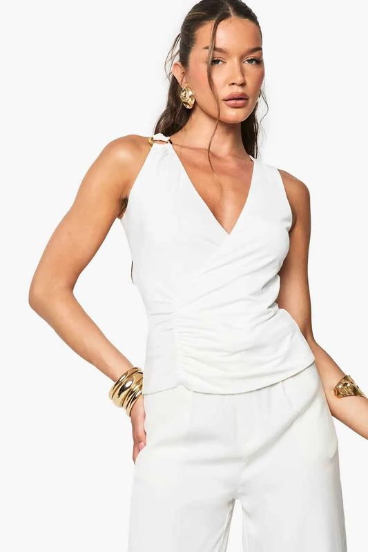 Boohoo Slinky Plunge Front Top with Trim Detail