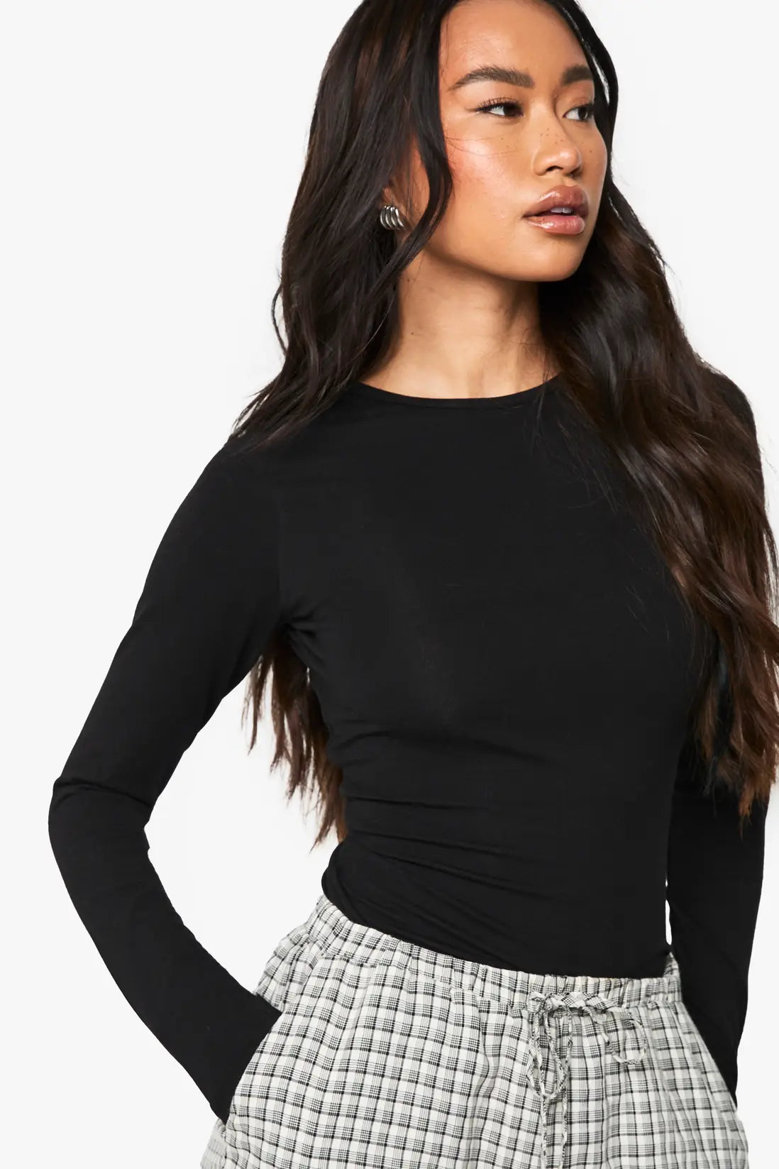 boohoo Basic Longline Long Sleeve Crew Neck Top