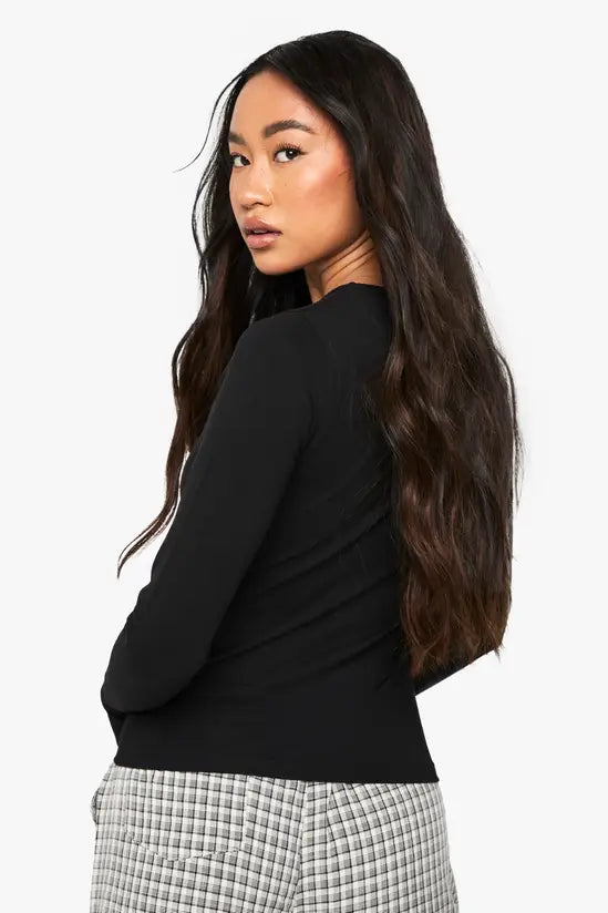 boohoo Basic Longline Long Sleeve Crew Neck Top