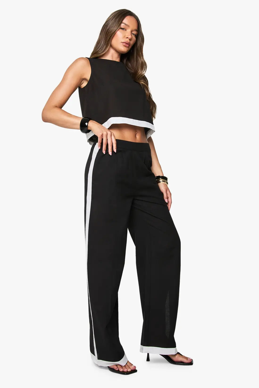 boohoo Contrast Stripe Linen Trousers