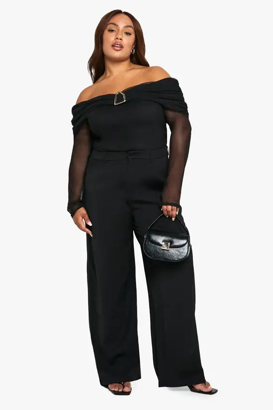 boohoo Plus Bardot Gold Trim Ruched Top