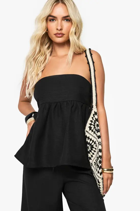 boohoo Linen Look Ruched Seam Detail Bandeau