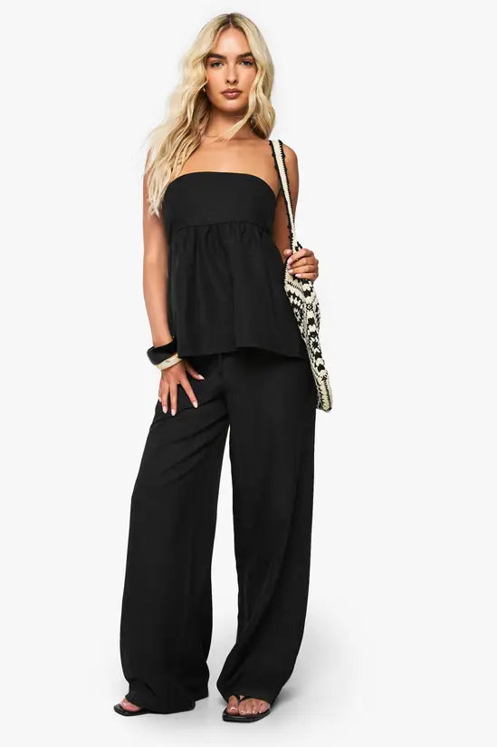 boohoo Linen Look Ruched Seam Detail Bandeau
