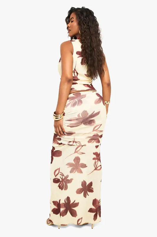 boohoo Textured Mesh Ruched Overlay Maxi Skirt