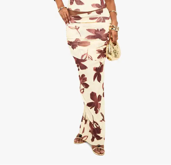 boohoo Textured Mesh Ruched Overlay Maxi Skirt