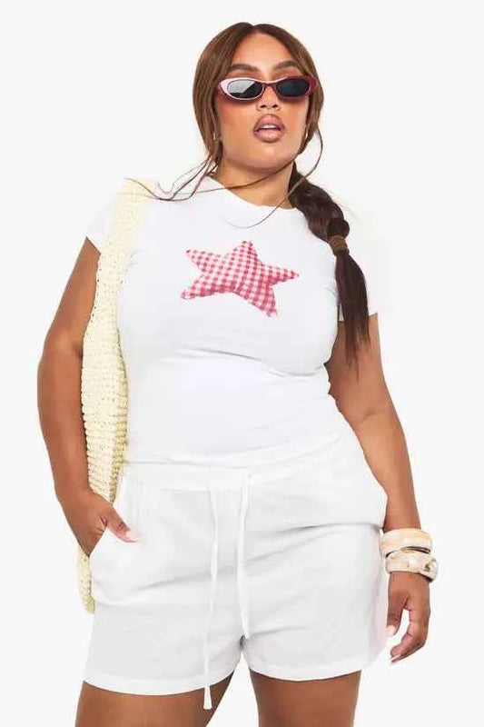 Boohoo Plus Gingham Star Baby Tee