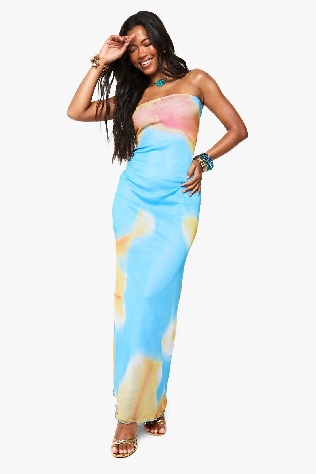 boohoo Floral Bandeau Mesh Maxi Dress