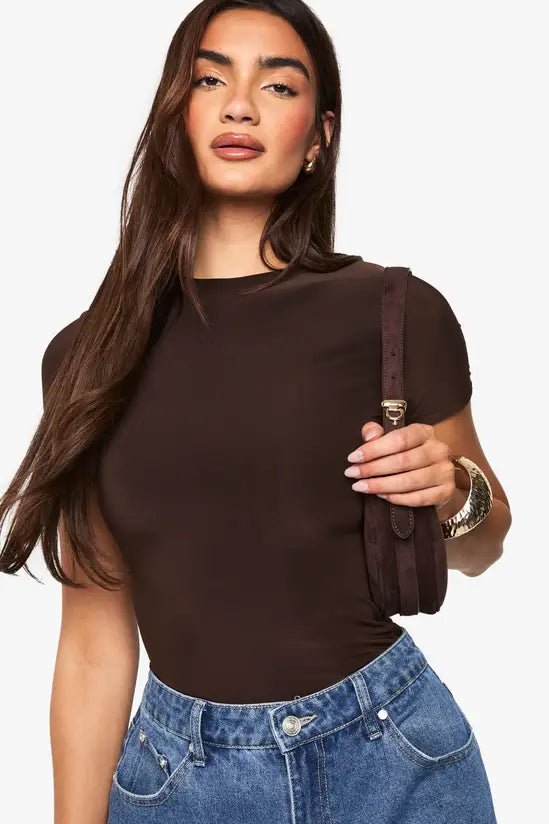 boohoo Double Layer Slinky Short Sleeve Bodysuit