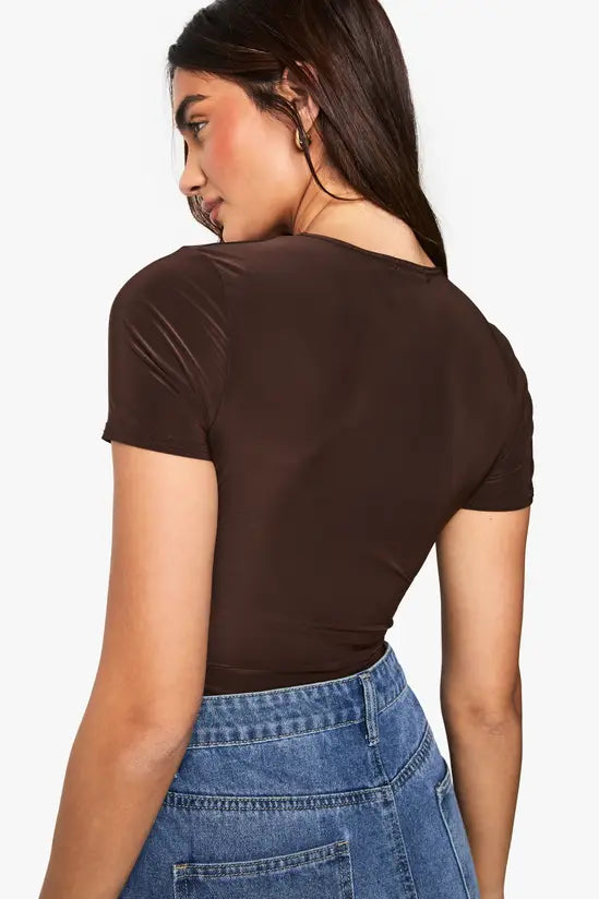 boohoo Double Layer Slinky Short Sleeve Bodysuit