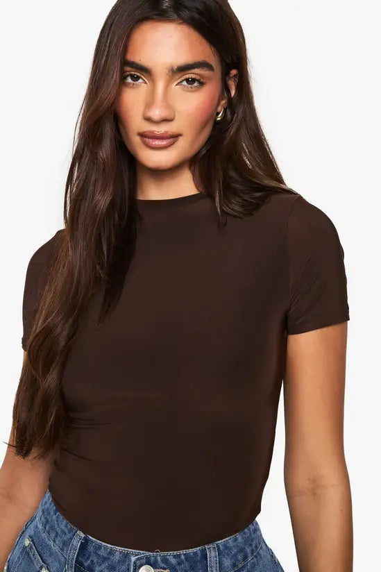 boohoo Double Layer Slinky Short Sleeve Bodysuit