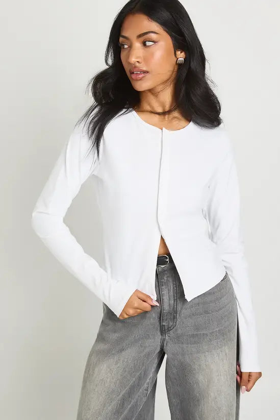 boohoo Peached Sculpt Popper Through Long Sleeve Top