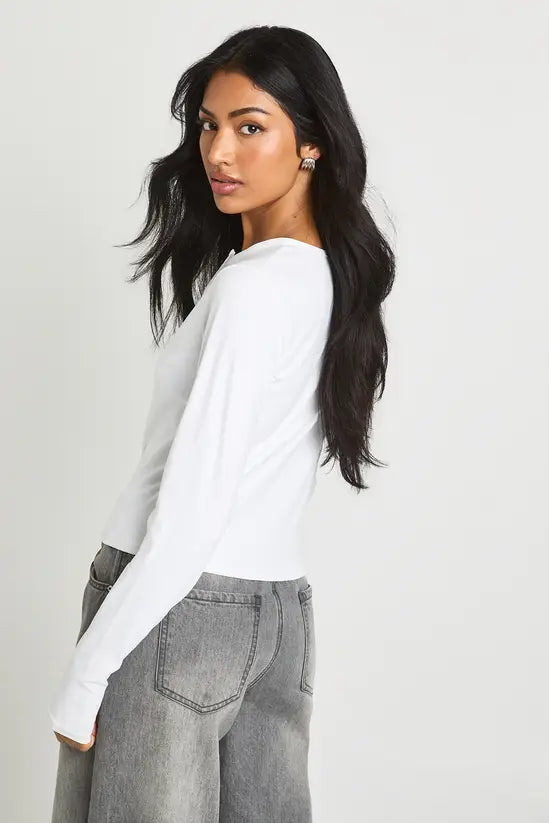 boohoo Peached Sculpt Popper Through Long Sleeve Top
