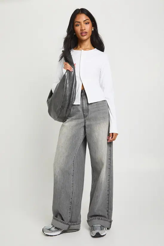 boohoo Peached Sculpt Popper Through Long Sleeve Top
