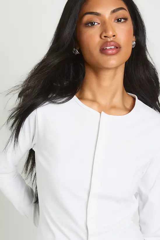 boohoo Peached Sculpt Popper Through Long Sleeve Top