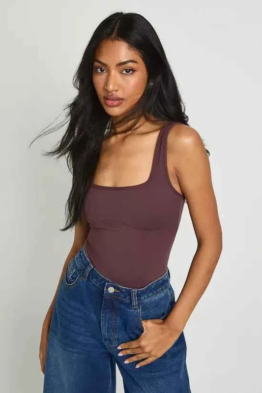 boohoo Peached Sculpt Scoop Neck Sleeveless Bodysuit With Removable Padding
