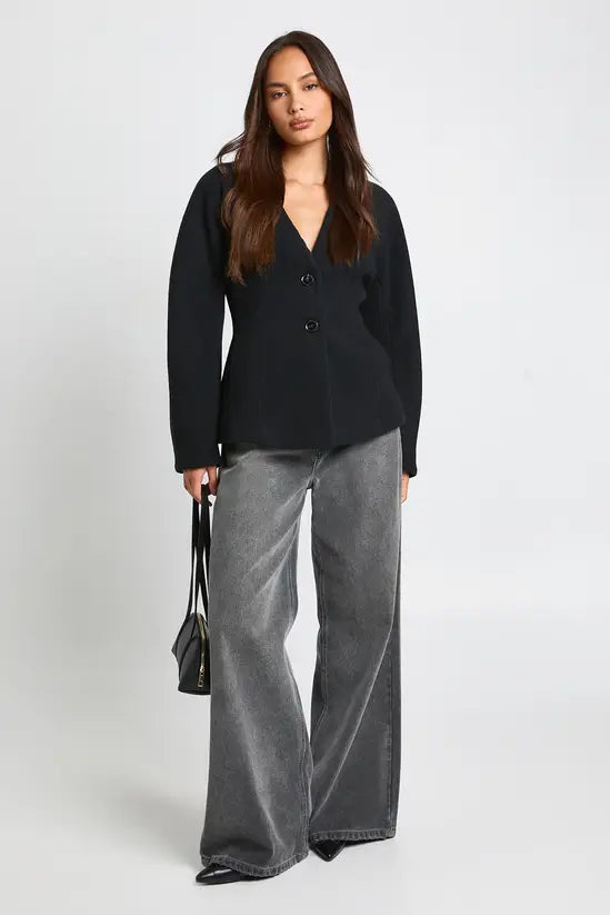 boohoo Wool Look Cinched Waist Jacket