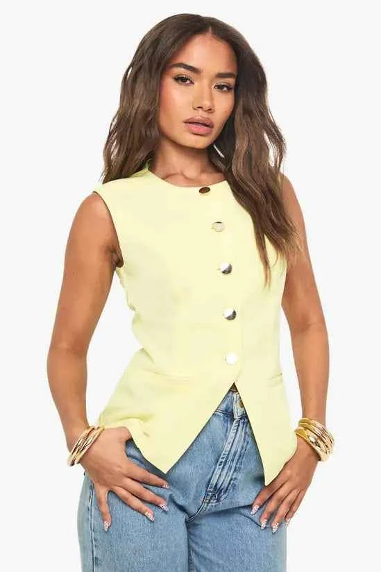 boohoo Gold Button Tailored Waistcoat