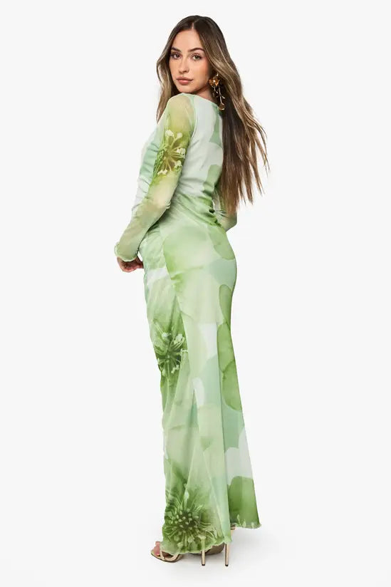 Boohoo - Maternity Floral Mesh Ruched Maxi Dress