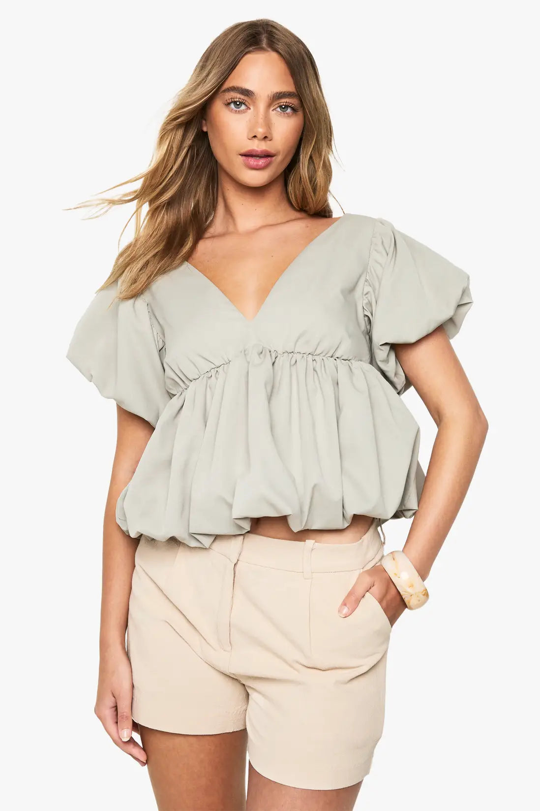 boohoo Poplin Puffball Top
