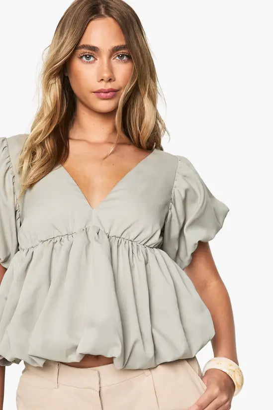 boohoo Poplin Puffball Top