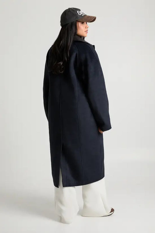 boohoo Faux Leather Collar Longline Wool Look Jacket