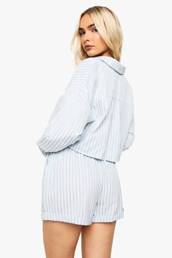 boohoo Stripe Seersucker Cropped Shirt