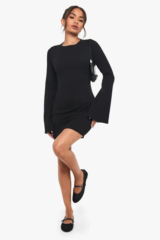 boohoo Cotton Flare Sleeve Mini Dress