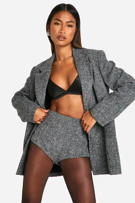 boohoo Herringbone Tailored Hotpants